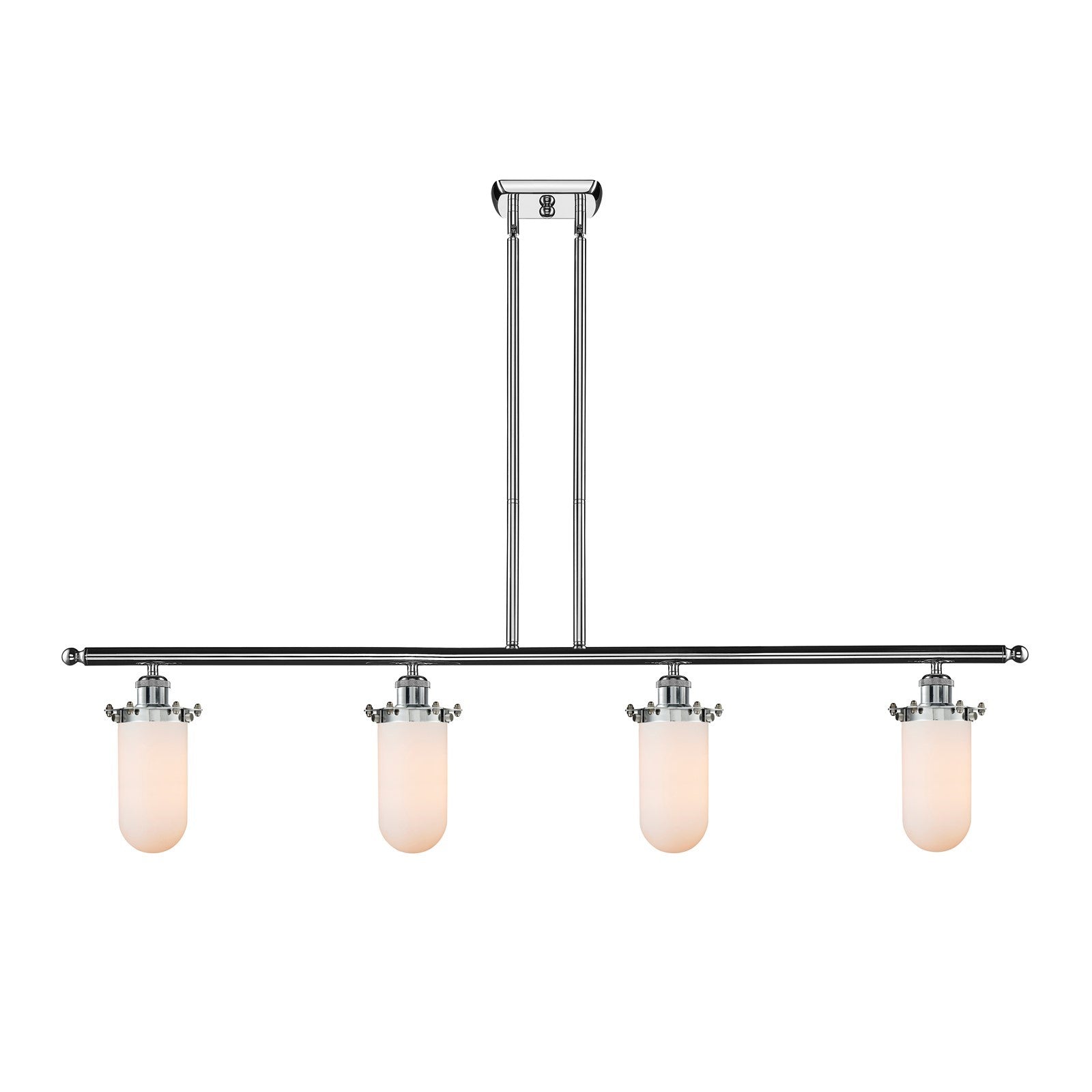 Innovations Kingsbury 48in 4-Light Island Light | Industrial Polished Chrome and Matte White Glass | Kitchen Island & Dining | Model 516-4I-PC-CE231-W