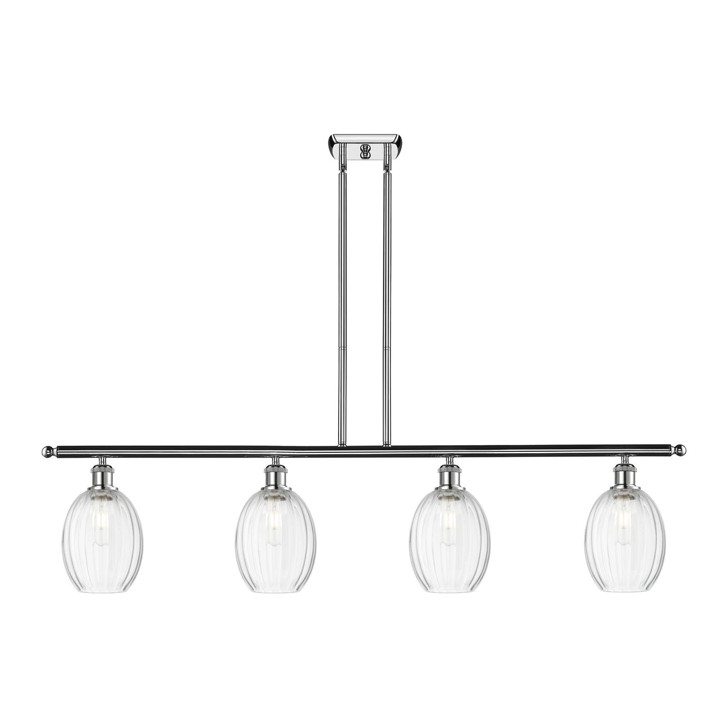 Innovations Preston Bulb 48in 4-Light Island Light | Industrial Polished Chrome and Clear Glass | Kitchen Island & Dining Room | Model 516-4I-PC-G459-6CL