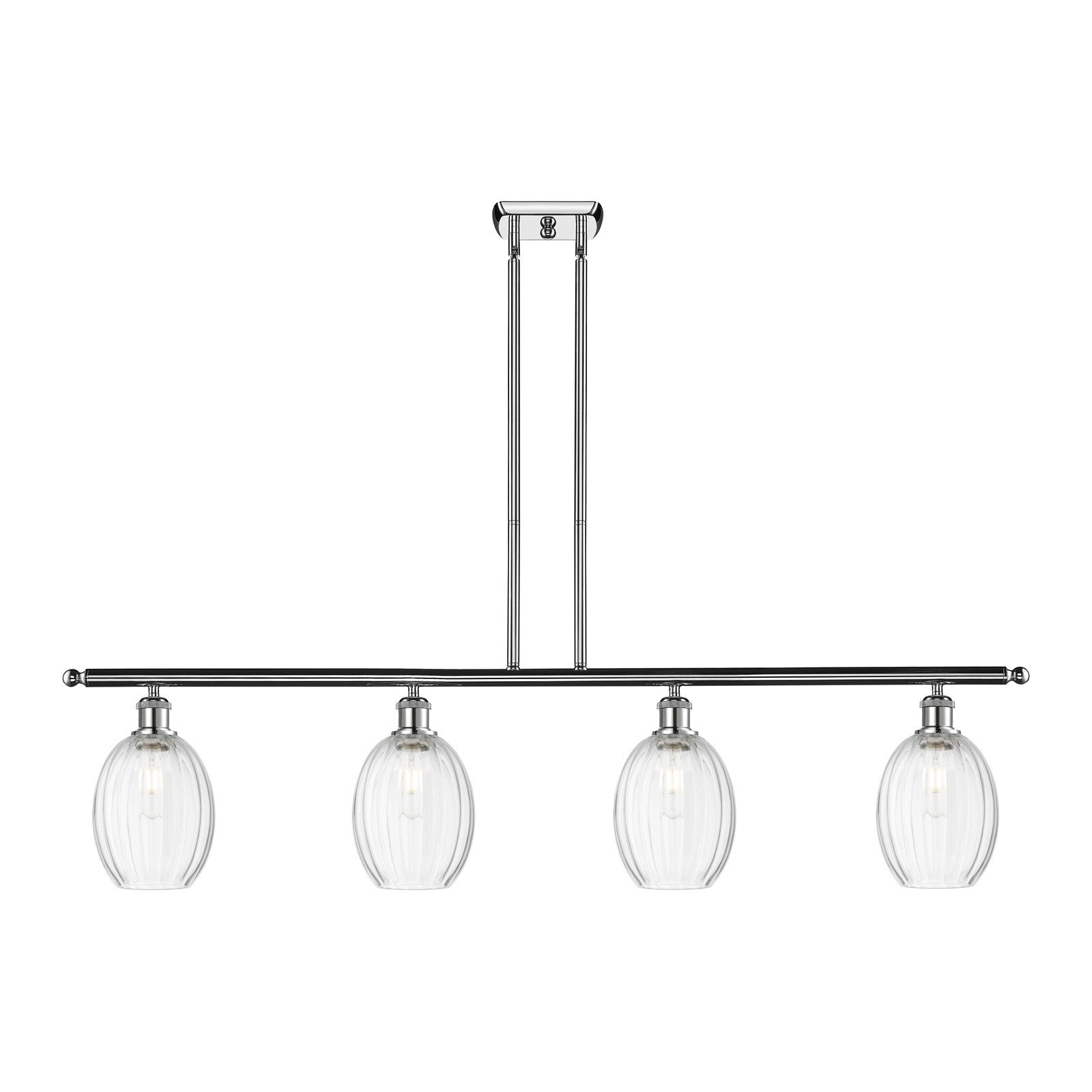 Innovations Preston Bulb 48in 4-Light Island Light | Industrial Polished Chrome and Clear Glass | Kitchen Island & Dining Room | Model 516-4I-PC-G459-6CL