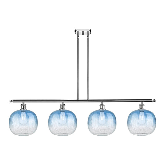 Innovations Brookhaven Sphere 49in 4-Light Island Light | Industrial Polished Chrome and Sapphire Blue Glass | Kitchen Island | Model 516-4I-PC-G481-10SB
