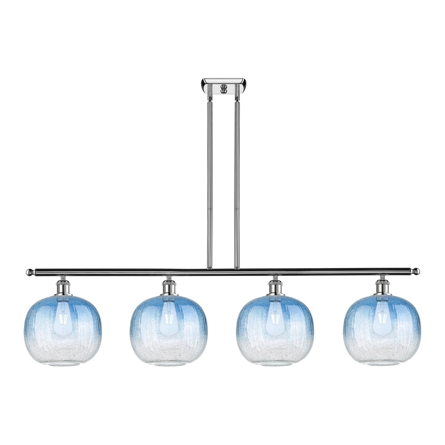 Innovations Brookhaven Sphere 49in 4-Light Island Light | Industrial Polished Chrome and Sapphire Blue Glass | Kitchen Island | Model 516-4I-PC-G481-10SB