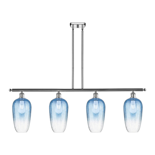 Innovations Brookhaven Flute 48in 4-Light Island Light | Industrial Polished Chrome and Sapphire Blue Glass | Kitchen Island & | Model 516-4I-PC-G484-7SB