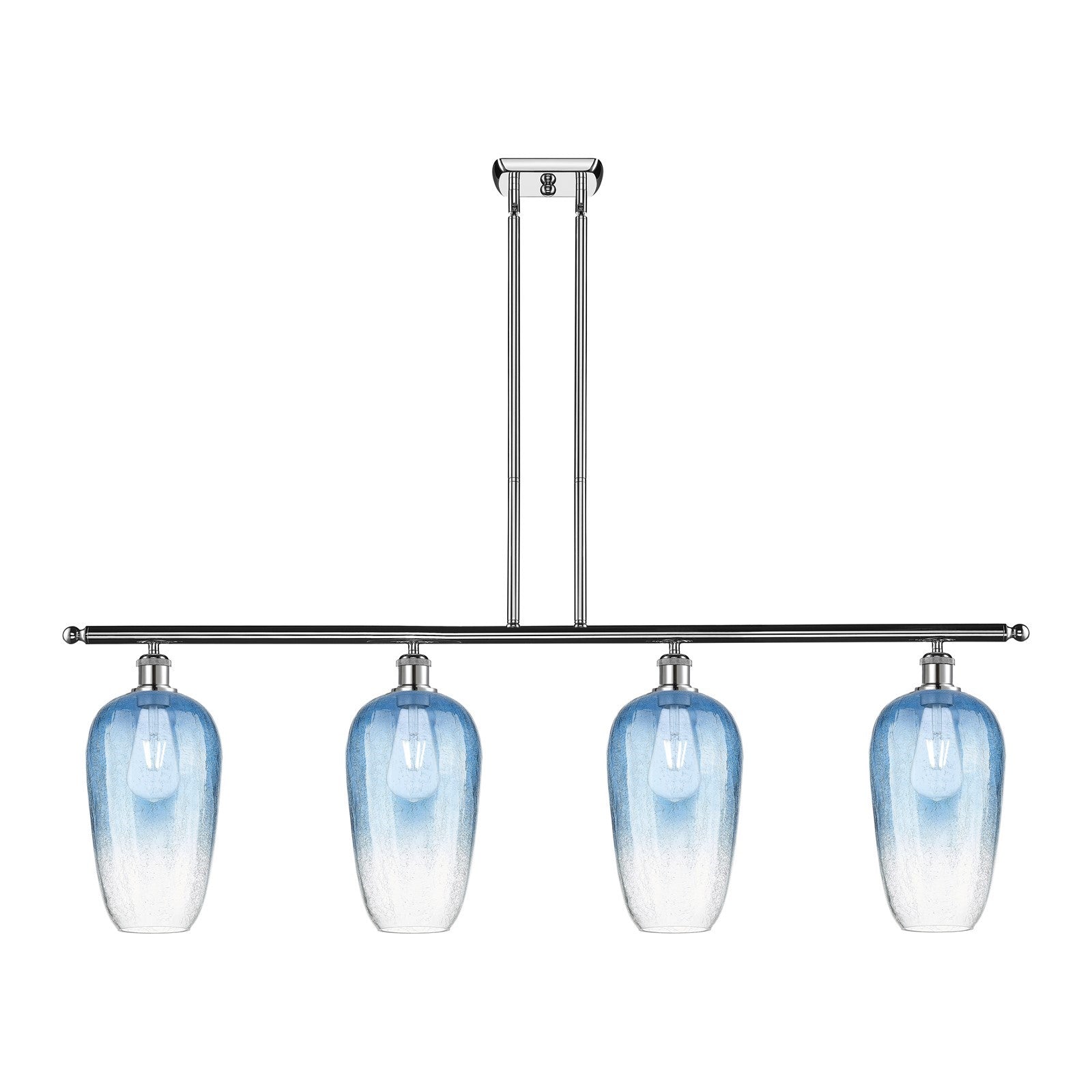 Innovations Brookhaven Flute 48in 4-Light Island Light | Industrial Polished Chrome and Sapphire Blue Glass | Kitchen Island & | Model 516-4I-PC-G484-7SB