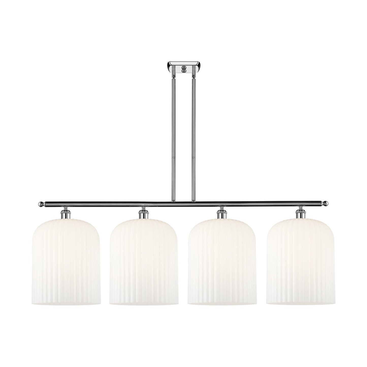 Innovations Bridal Veil 48in 4-Light Island Light | Art Nouveau Industrial Polished Chrome and Gloss White Ribbed Glass | Model 516-4I-PC-G559-12GWH