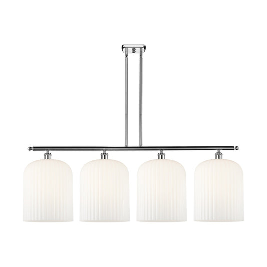 Innovations Bridal Veil 48in 4-Light Island Light | Art Nouveau Industrial Polished Chrome and Gloss White Ribbed Glass | Model 516-4I-PC-G559-12GWH