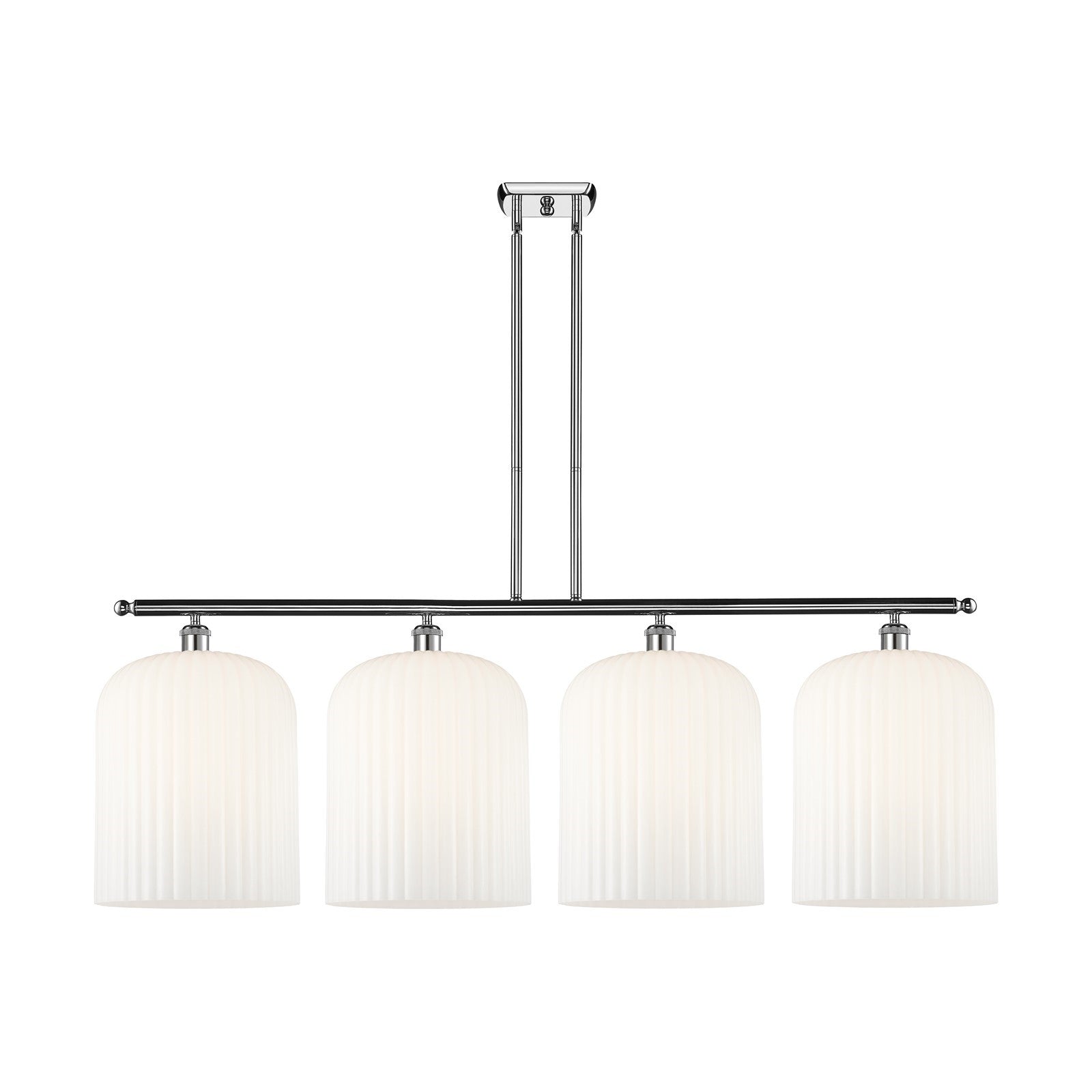Innovations Bridal Veil 48in 4-Light Island Light | Art Nouveau Industrial Polished Chrome and Gloss White Ribbed Glass | Model 516-4I-PC-G559-12GWH