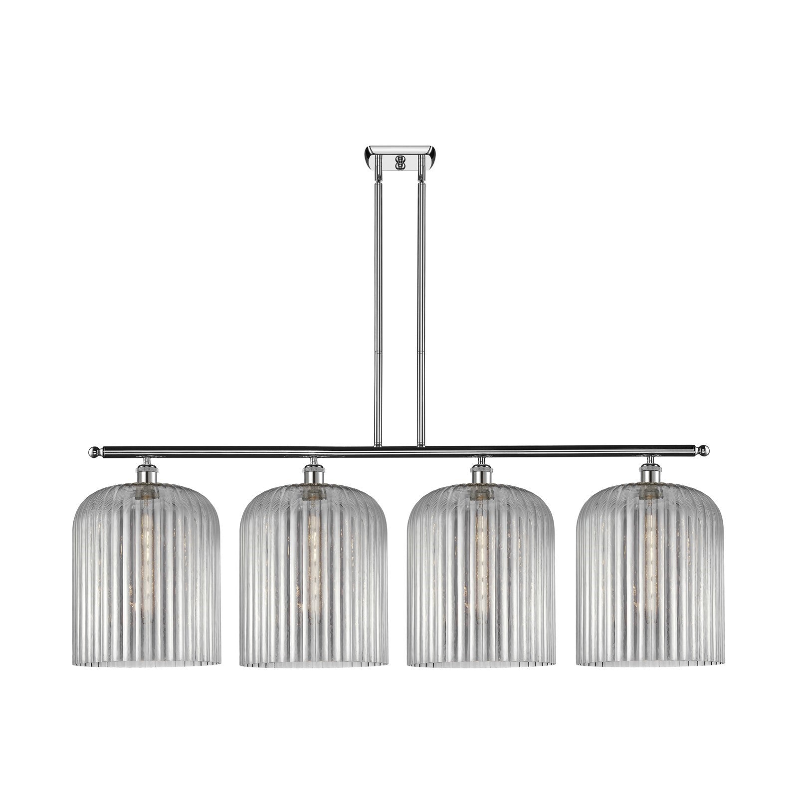 Innovations Bridal Veil 48in 4-Light Island Light | Art Nouveau Industrial Polished Chrome and Light Smoke Ribbed Glass | Model 516-4I-PC-G559-12SM