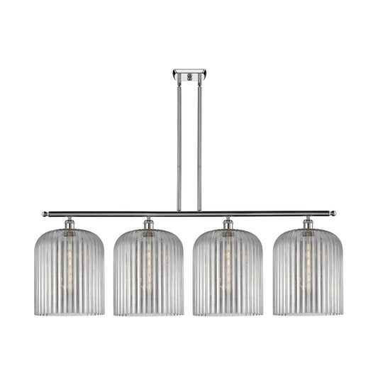 Innovations Bridal Veil 48in 4-Light Island Light | Art Nouveau Industrial Polished Chrome and Light Smoke Ribbed Glass | Model 516-4I-PC-G559-12SM