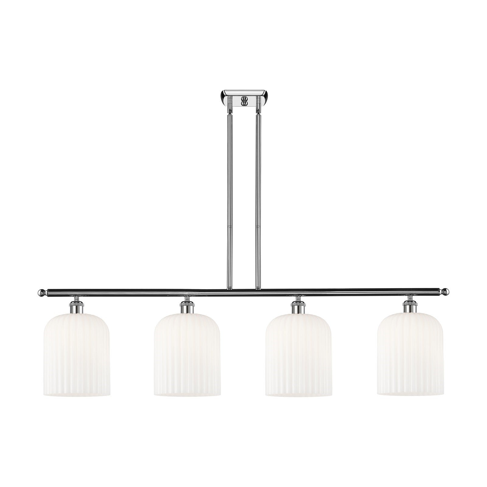 Innovations Bridal Veil 48in 4-Light Island Light | Art Nouveau Industrial Polished Chrome and Gloss White Ribbed Glass | Model 516-4I-PC-G559-8GWH