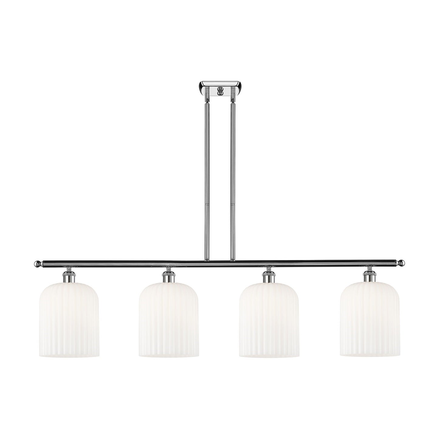 Innovations Bridal Veil 48in 4-Light Island Light | Art Nouveau Industrial Polished Chrome and Gloss White Ribbed Glass | Model 516-4I-PC-G559-8GWH