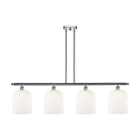 Innovations Bridal Veil 48in 4-Light Island Light | Art Nouveau Industrial Polished Chrome and Gloss White Ribbed Glass | Model 516-4I-PC-G559-8GWH