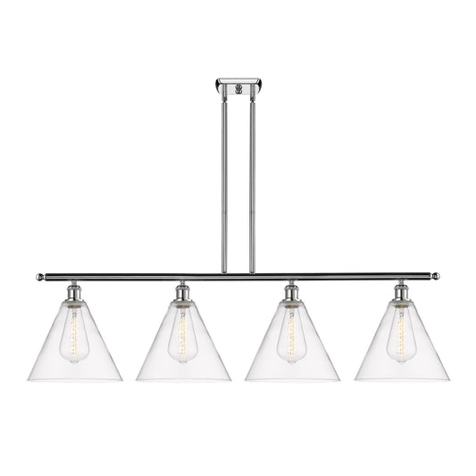 Innovations Berkshire Glass 50in 4-Light Island Light | Industrial Polished Chrome Steel and Clear Glass | Kitchen Island & | Model 516-4I-PC-GBC-122