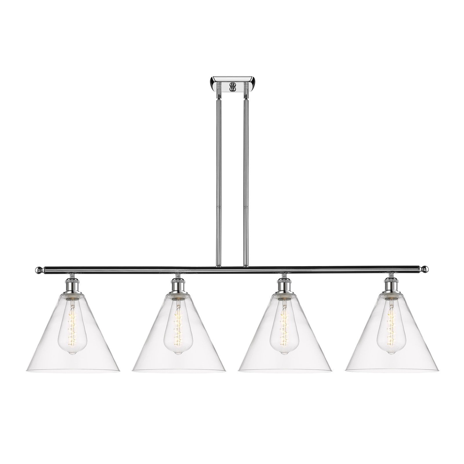 Innovations Berkshire 50in 4-Light Island Light | Industrial Polished Chrome Steel and Clear Glass | Kitchen Island & Dining | Model 516-4I-PC-GBC-122-LED