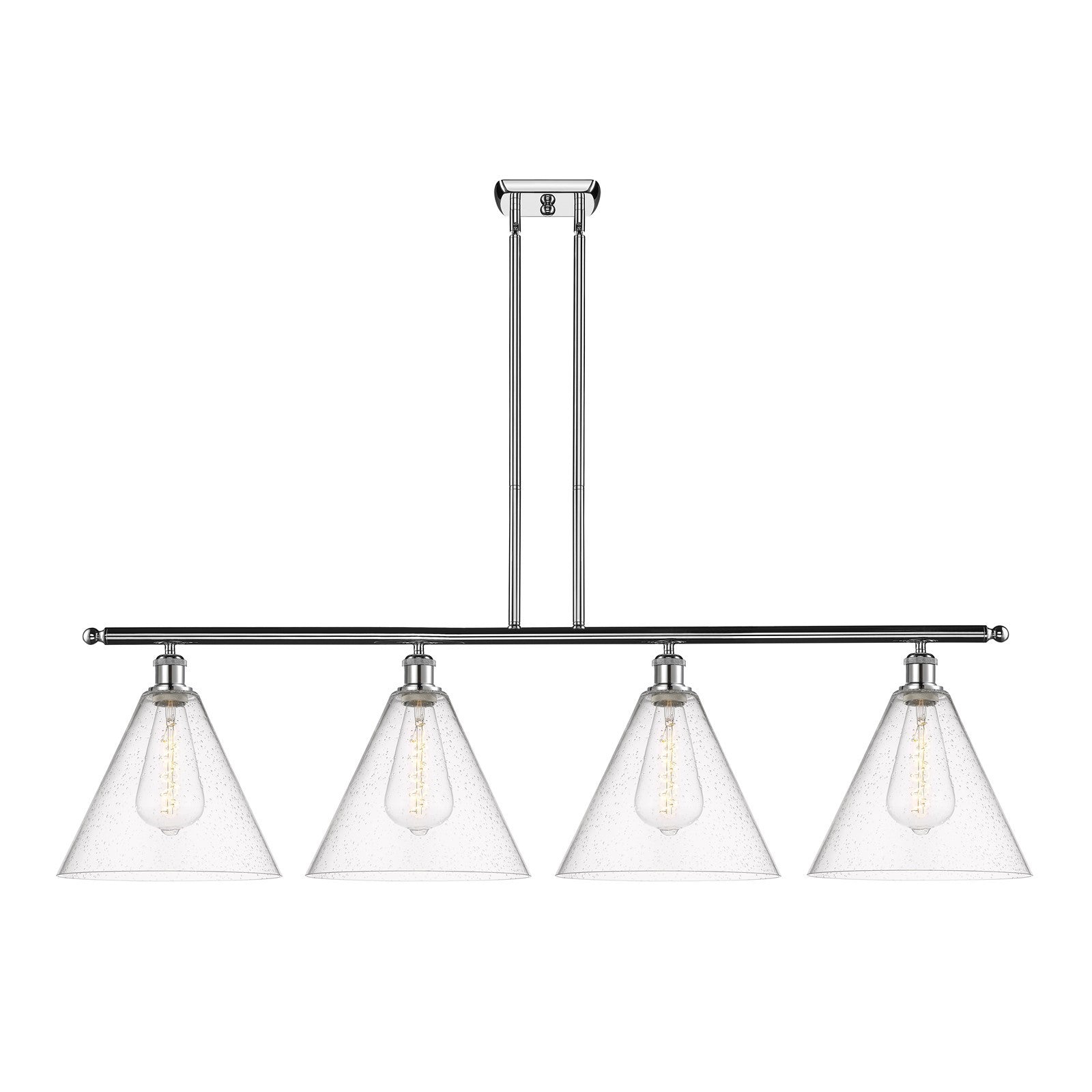 Innovations Berkshire 50in 4-Light Island Light | Industrial Polished Chrome Steel and Seedy Glass | Kitchen Island & Dining | Model 516-4I-PC-GBC-124-LED