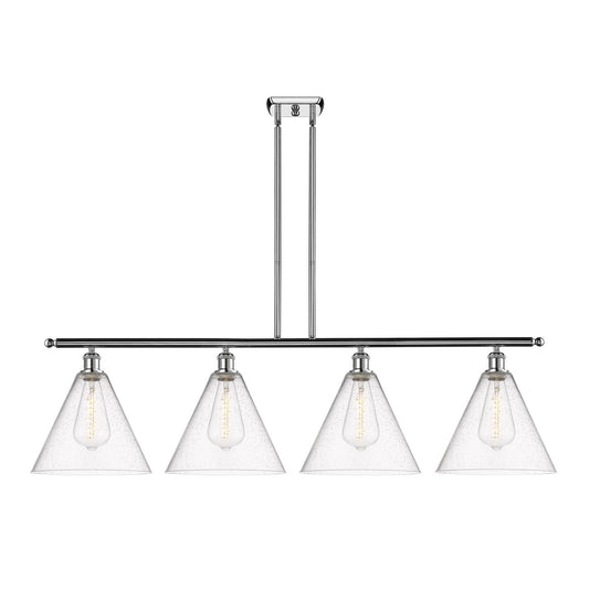 Innovations Berkshire 50in 4-Light Island Light | Industrial Polished Chrome Steel and Seedy Glass | Kitchen Island & Dining | Model 516-4I-PC-GBC-124-LED