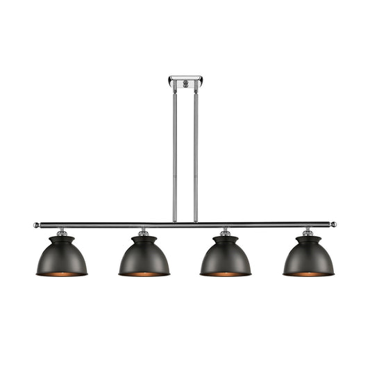 Innovations Adirondack 48in 4-Light Island Light | Industrial Farmhouse Polished Chrome and Matte Black Metal Shade | Kitchen | Model 516-4I-PC-M14-BK-LED