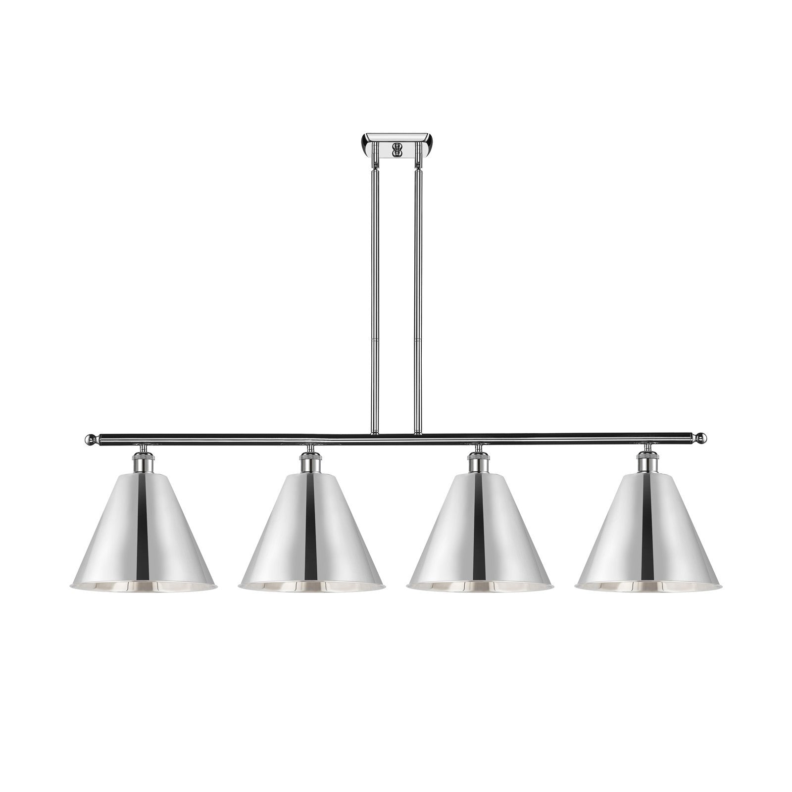 Innovations Berkshire 50in 4-Light Island Light | Industrial Farmhouse Polished Chrome Steel and Cast Brass with Polished | Model 516-4I-PC-MBC-12-PC-LED