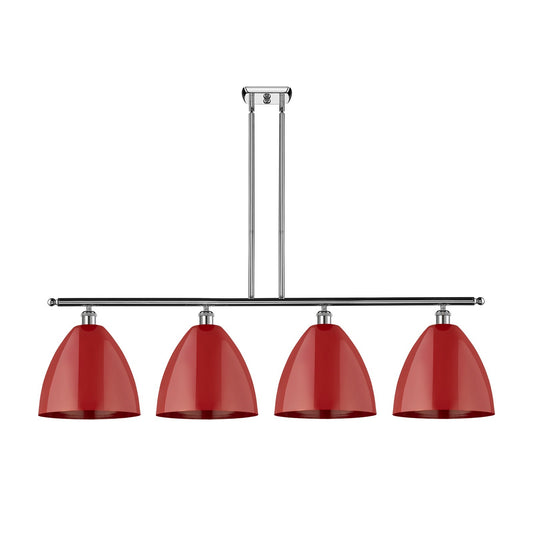 Innovations Plymouth 50in 4-Light Island Light | Industrial Farmhouse Polished Chrome and Matte Red Metal | Kitchen Island | Model 516-4I-PC-MBD-12-RD-LED