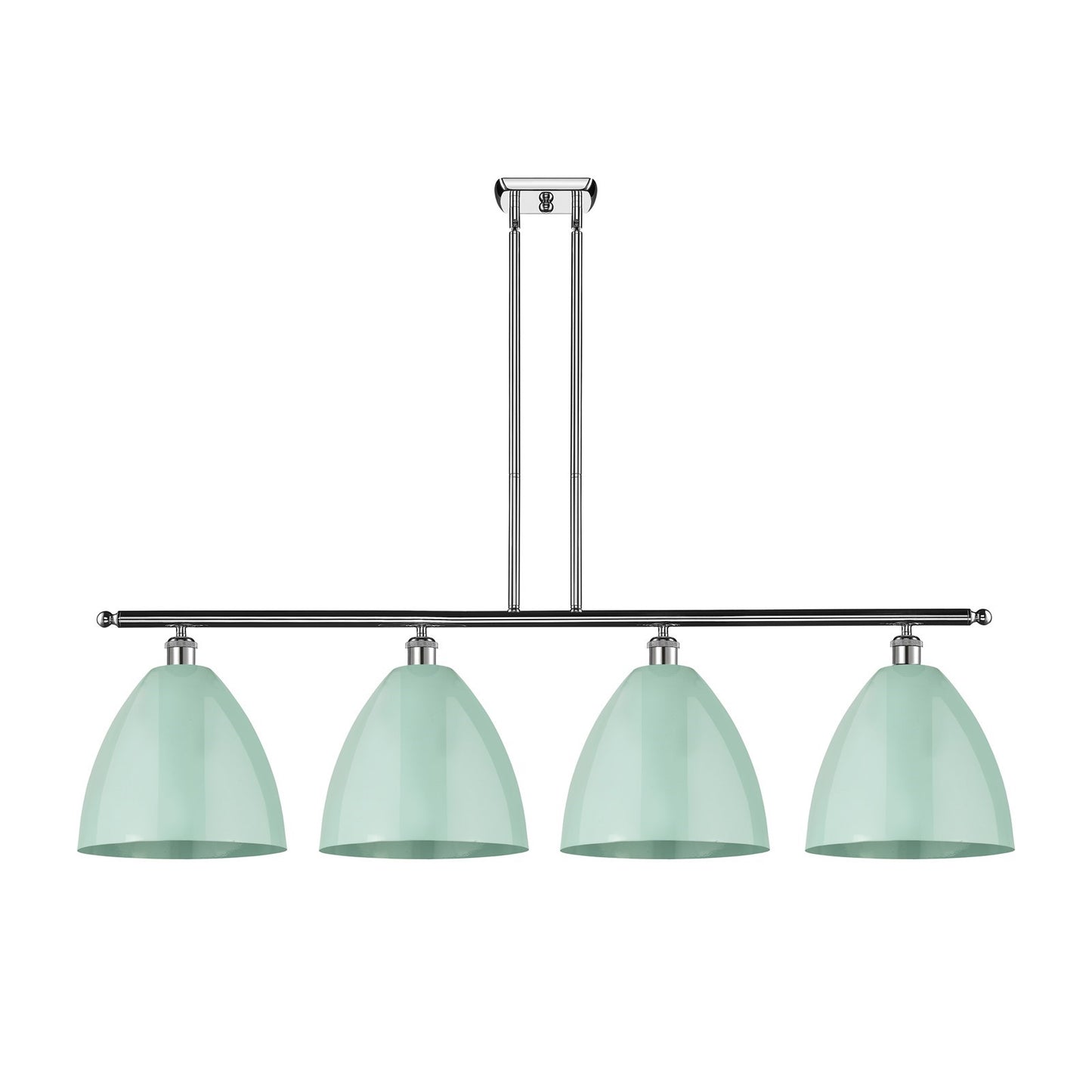 Innovations Plymouth 50.25in 4-Light Island Light | Industrial Farmhouse Polished Chrome and Matte Seafoam Metal Shade | Model 516-4I-PC-MBD-12-SF
