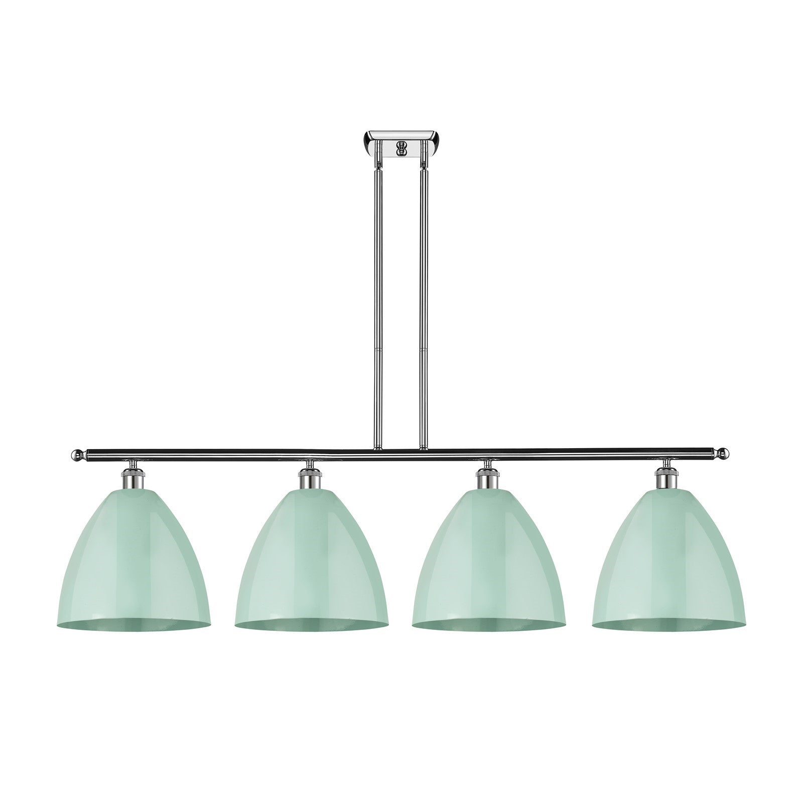 Innovations Plymouth 50in 4-Light Island Light | Industrial Farmhouse Polished Chrome and Matte Seafoam Metal Shade | Model 516-4I-PC-MBD-12-SF-LED