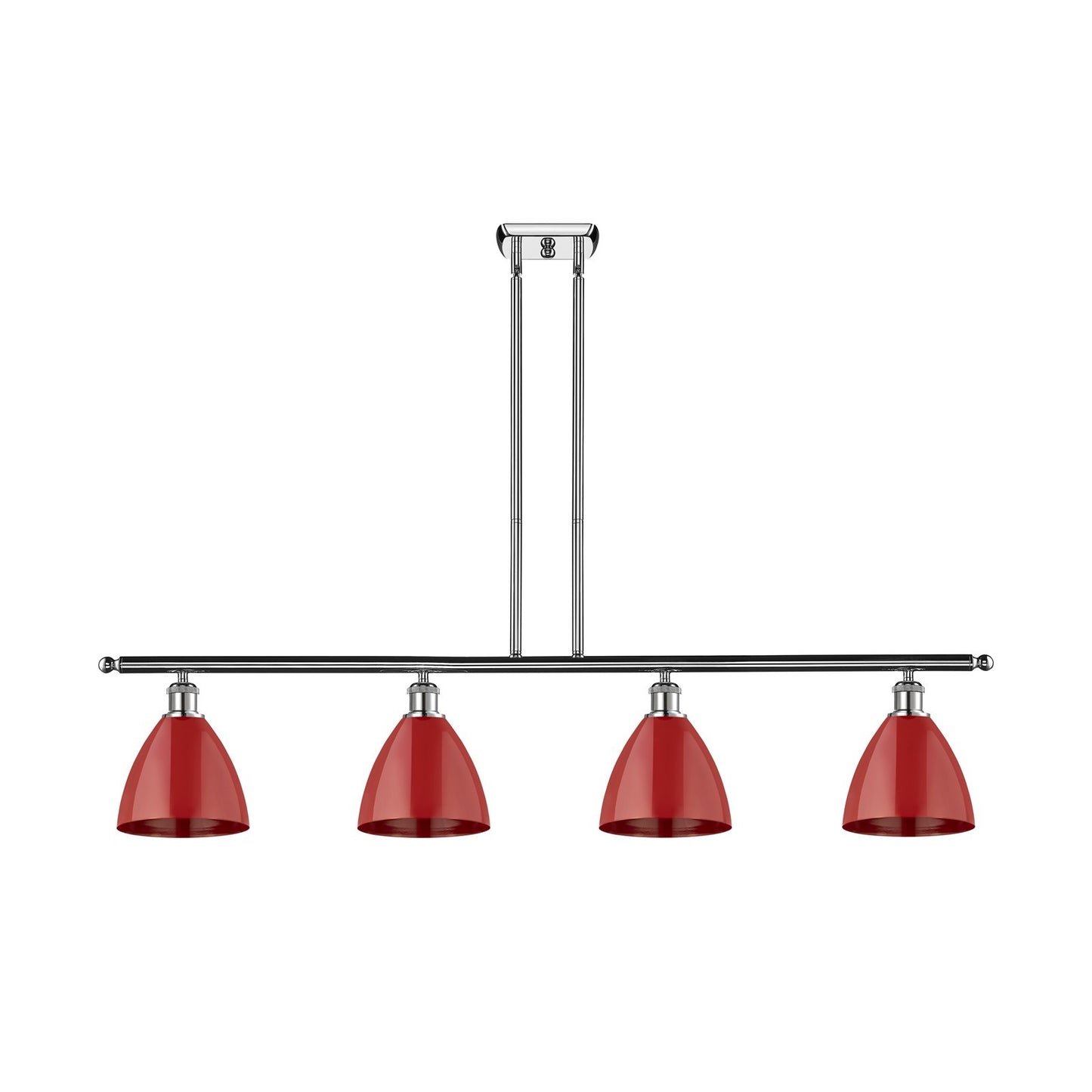 Innovations Plymouth 48in 4-Light Island Light | Industrial Farmhouse Polished Chrome and Matte Red Metal Shade | Kitchen | Model 516-4I-PC-MBD-75-RD