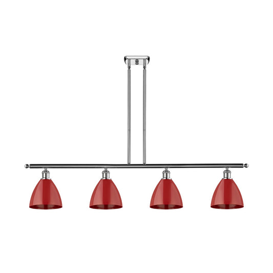 Innovations Plymouth 48in 4-Light Island Light | Industrial Farmhouse Polished Chrome and Matte Red Metal Shade | Kitchen | Model 516-4I-PC-MBD-75-RD-LED