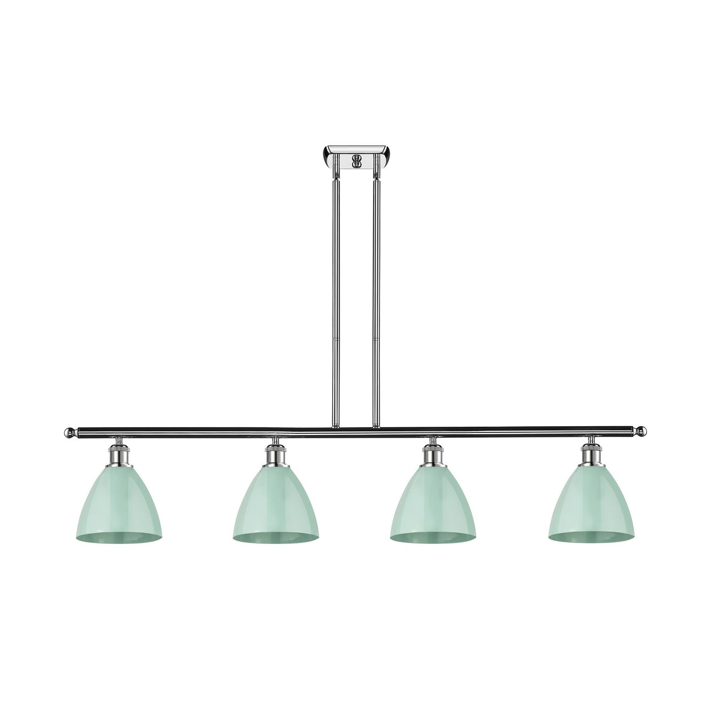 Innovations Plymouth 48in 4-Light Island Light | Industrial Farmhouse Polished Chrome and Matte Seafoam Metal Shade | Kitchen | Model 516-4I-PC-MBD-75-SF