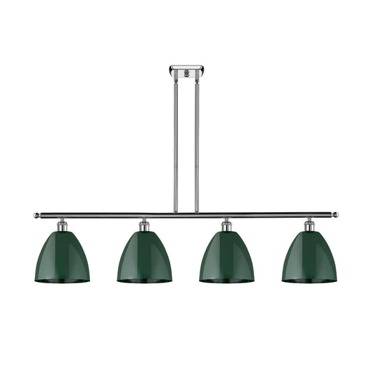 Innovations Plymouth 48in 4-Light Island Light | Industrial Farmhouse Polished Chrome and Matte Green Metal Shade | Kitchen | Model 516-4I-PC-MBD-9-GR
