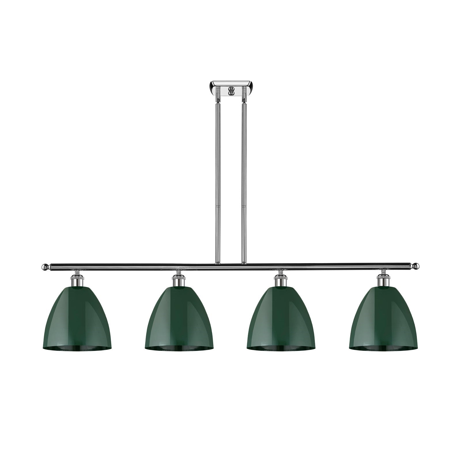 Innovations Plymouth 48in 4-Light Island Light | Industrial Farmhouse Polished Chrome and Matte Green Metal Shade | Kitchen | Model 516-4I-PC-MBD-9-GR
