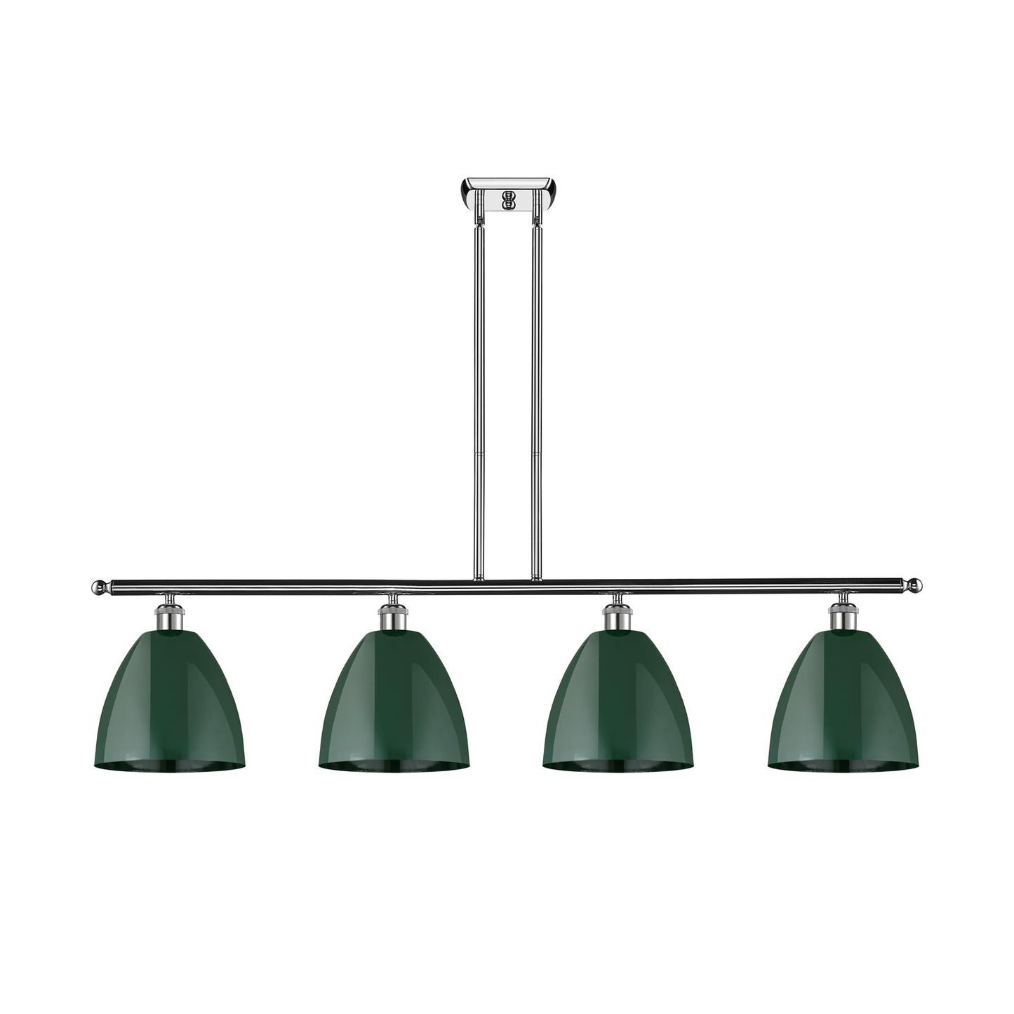 Innovations Plymouth 48in 4-Light Island Light | Industrial Farmhouse Polished Chrome and Matte Green Metal Shade | Kitchen | Model 516-4I-PC-MBD-9-GR