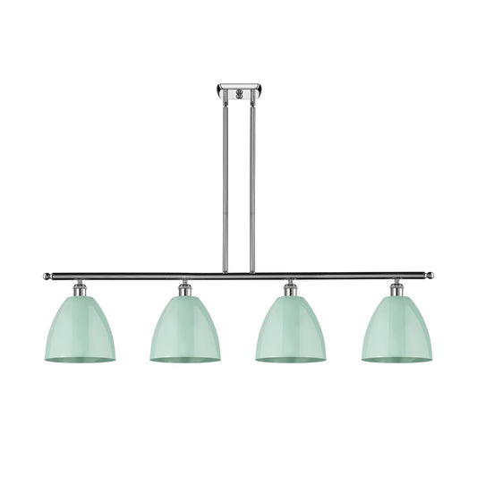Innovations Plymouth 48in 4-Light Island Light | Industrial Farmhouse Polished Chrome and Matte Seafoam Metal Shade | Kitchen | Model 516-4I-PC-MBD-9-SF