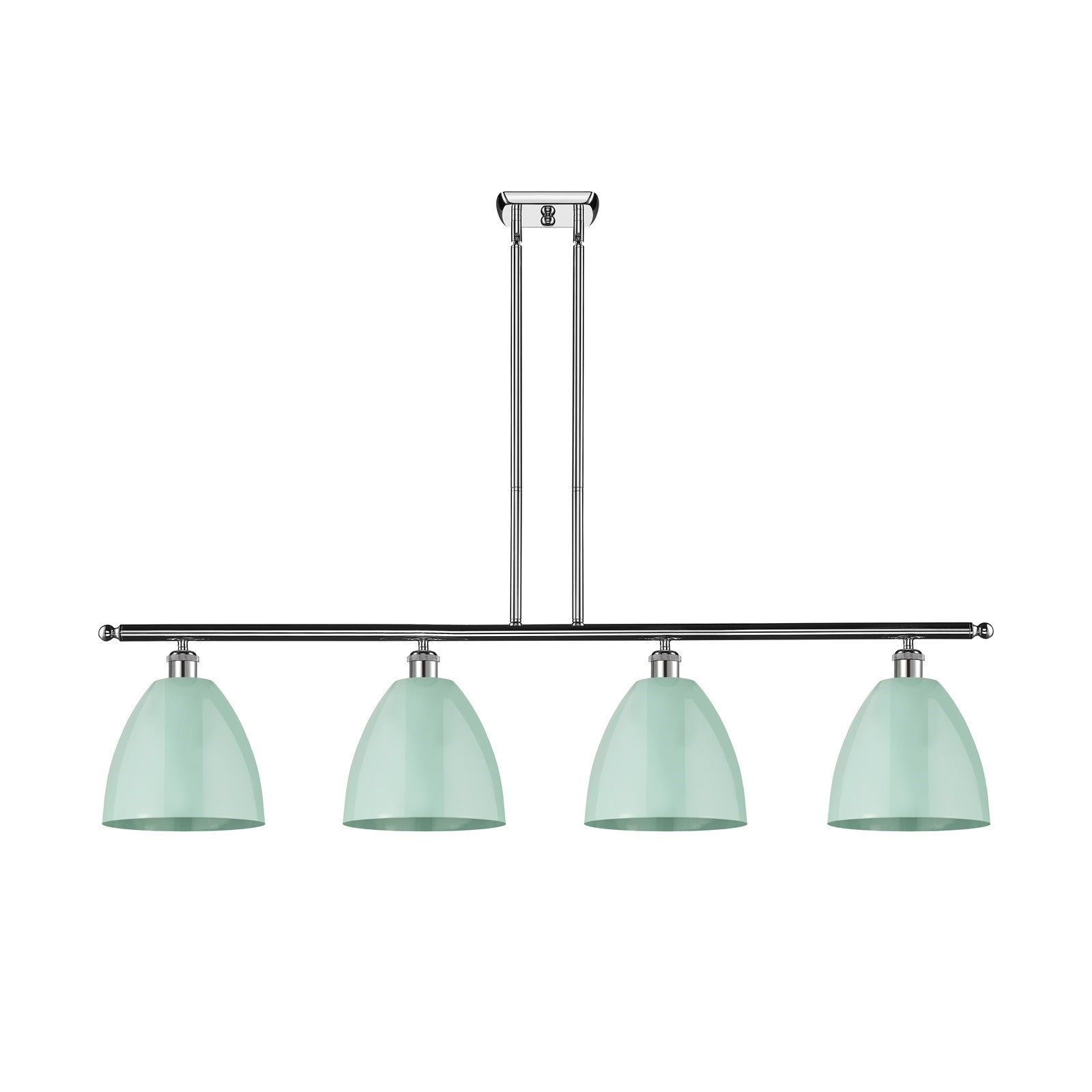 Innovations Plymouth 48in 4-Light Island Light | Industrial Farmhouse Polished Chrome and Matte Seafoam Metal Shade | Kitchen | Model 516-4I-PC-MBD-9-SF