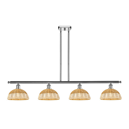 Innovations Bristol Natural II 48in 4-Light Island Light | Industrial Modern Polished Chrome and Natural Fiber Dome Shade | Model 516-4I-PC-NBD2-9-NAT