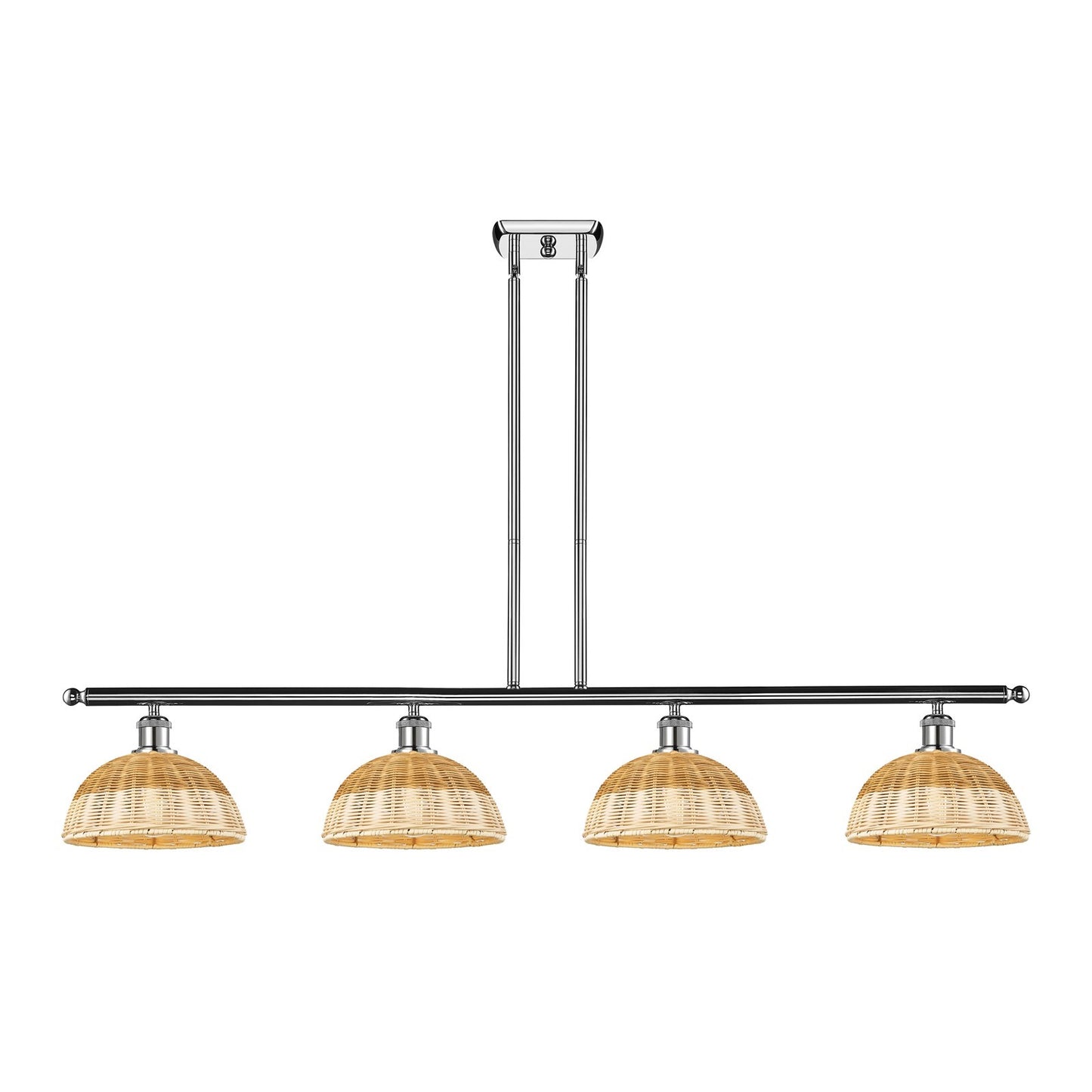 Innovations Bristol Natural II 48in 4-Light Island Light | Industrial Modern Polished Chrome and Natural Fiber Dome Shade | Model 516-4I-PC-NBD2-9-NAT