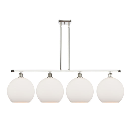 Innovations Athens 50in 4-Light Island Light | Industrial Polished Nickel and Matte White Glass | Kitchen Island & Dining Room | Model 516-4I-PN-G121-12