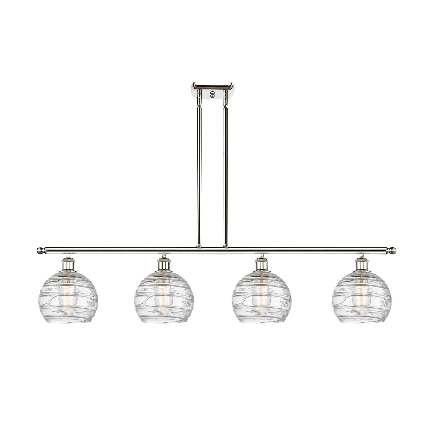 Innovations Athens Deco Swirl 48in 4-Light Island Light | Industrial Polished Nickel and Clear Deco Swirl Glass | Kitchen | Model 516-4I-PN-G1213-8CL