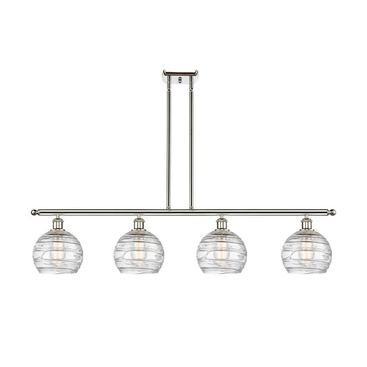 Innovations Athens Deco Swirl 48in 4-Light Island Light | Industrial Polished Nickel and Clear Deco Swirl Glass | Kitchen | Model 516-4I-PN-G1213-8CL