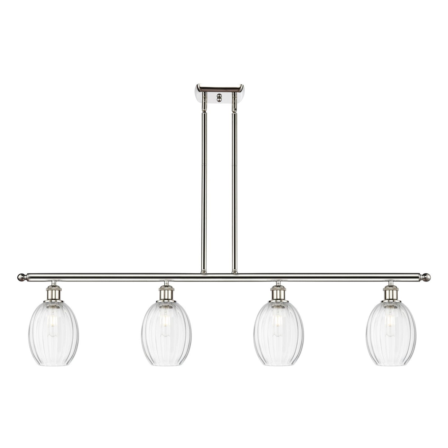 Innovations Preston Bulb 48in 4-Light Island Light | Industrial Polished Nickel and Clear Glass | Kitchen Island & Dining Room | Model 516-4I-PN-G459-6CL