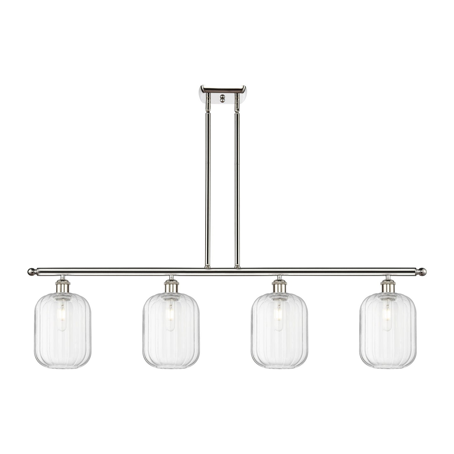 Innovations Preston Cylinder 48in 4-Light Island Light | Industrial Polished Nickel and Clear Glass | Kitchen Island & Dining | Model 516-4I-PN-G460-7CL