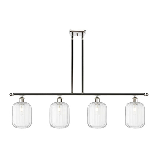 Innovations Preston Cylinder 48in 4-Light Island Light | Industrial Polished Nickel and Clear Glass | Kitchen Island & Dining | Model 516-4I-PN-G460-7CL