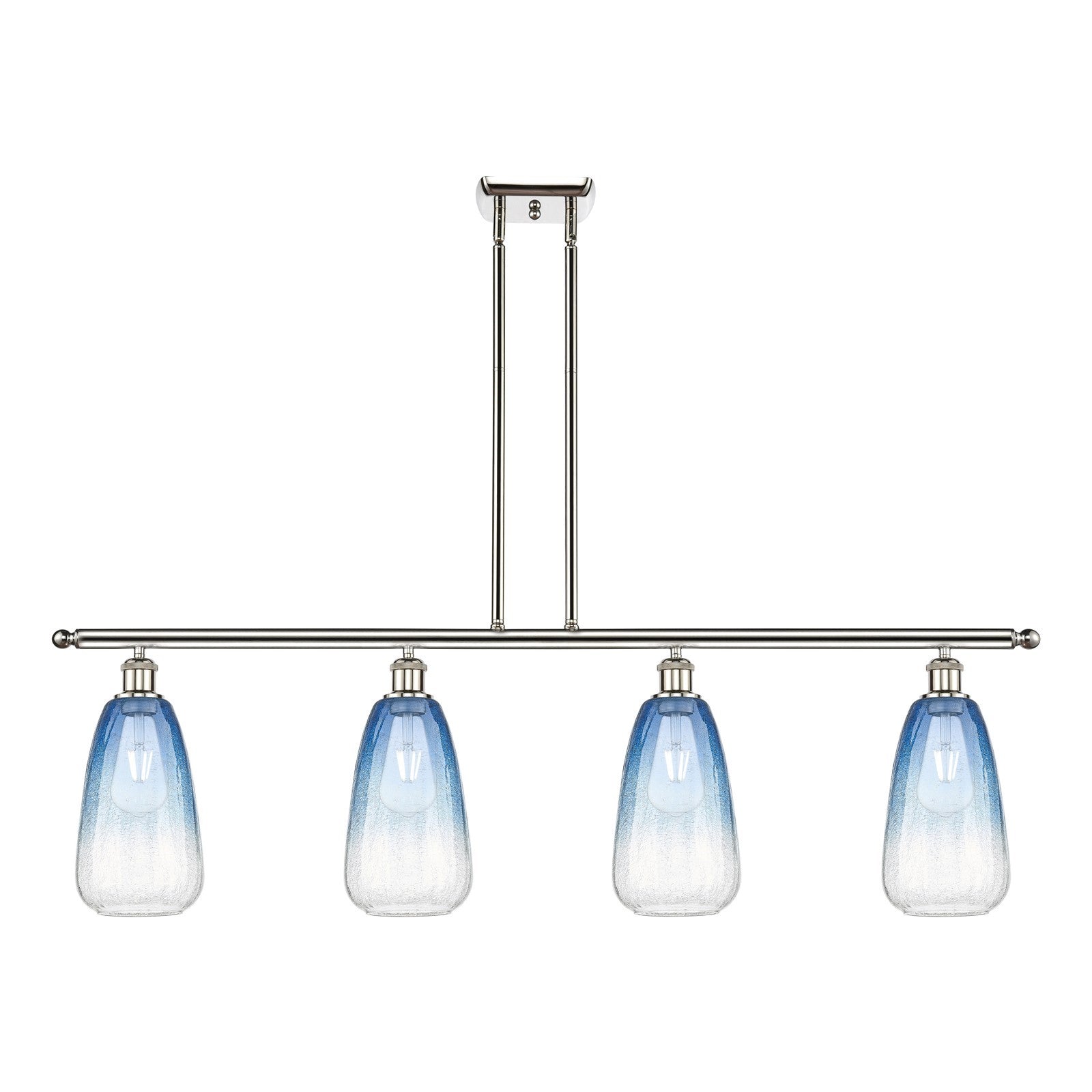 Innovations Brookhaven Almond 48in 4-Light Island Light | Industrial Polished Nickel Steel and Sapphire Blue Glass | Kitchen | Model 516-4I-PN-G480-6SB