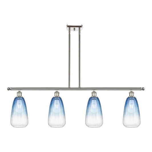 Innovations Brookhaven Almond 48in 4-Light Island Light | Industrial Polished Nickel Steel and Sapphire Blue Glass | Kitchen | Model 516-4I-PN-G480-6SB