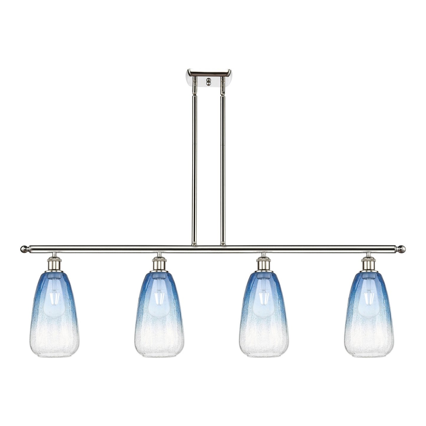 Innovations Brookhaven Almond 48in 4-Light Island Light | Industrial Polished Nickel Steel and Sapphire Blue Glass | Kitchen | Model 516-4I-PN-G480-6SB