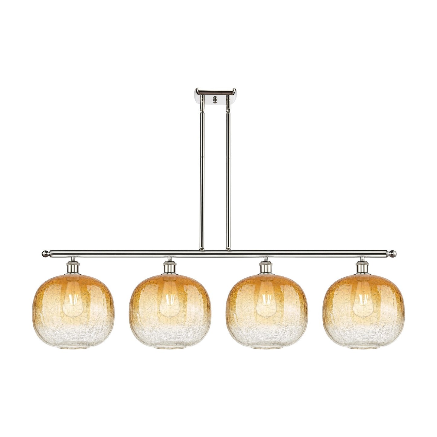 Innovations Brookhaven Sphere 49in 4-Light Island Light | Industrial Polished Nickel and Amber Glass | Kitchen Island & Dining | Model 516-4I-PN-G481-10AM