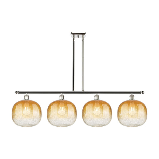 Innovations Brookhaven Sphere 49in 4-Light Island Light | Industrial Polished Nickel and Amber Glass | Kitchen Island & Dining | Model 516-4I-PN-G481-10AM