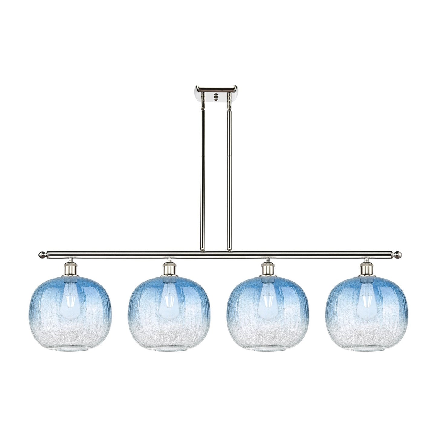 Innovations Brookhaven Sphere 49in 4-Light Island Light | Industrial Polished Nickel Steel and Sapphire Blue Glass | Kitchen | Model 516-4I-PN-G481-10SB