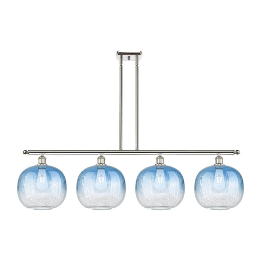 Innovations Brookhaven Sphere 49in 4-Light Island Light | Industrial Polished Nickel Steel and Sapphire Blue Glass | Kitchen | Model 516-4I-PN-G481-10SB