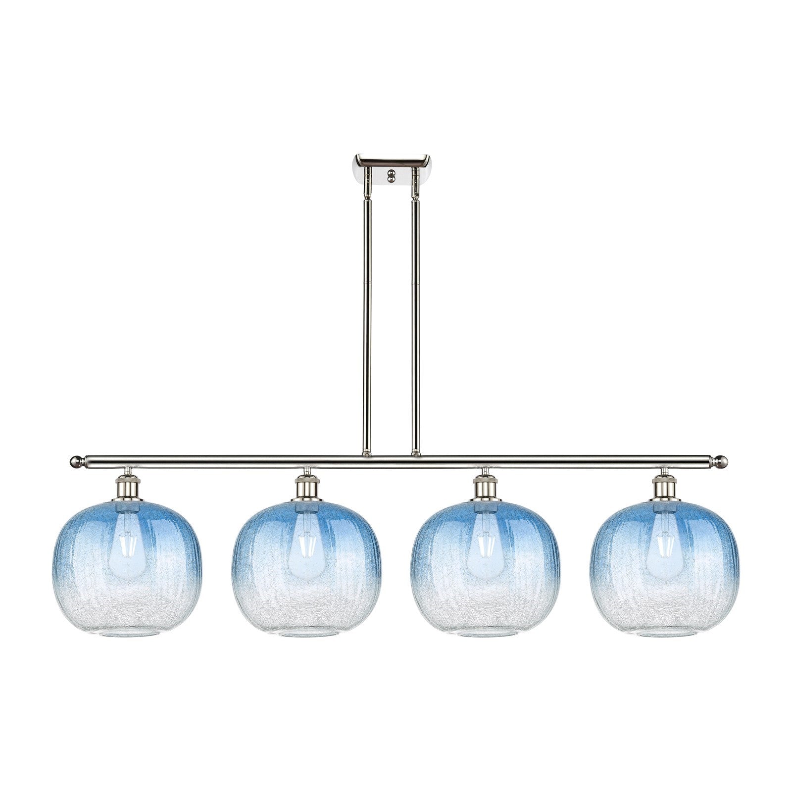 Innovations Brookhaven Sphere 49in 4-Light Island Light | Industrial Polished Nickel Steel and Sapphire Blue Glass | Kitchen | Model 516-4I-PN-G481-10SB