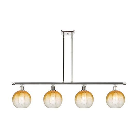 Innovations Brookhaven Globe 48in 4-Light Island Light | Industrial Polished Nickel Steel and Amber Glass | Kitchen Island & | Model 516-4I-PN-G483-8AM