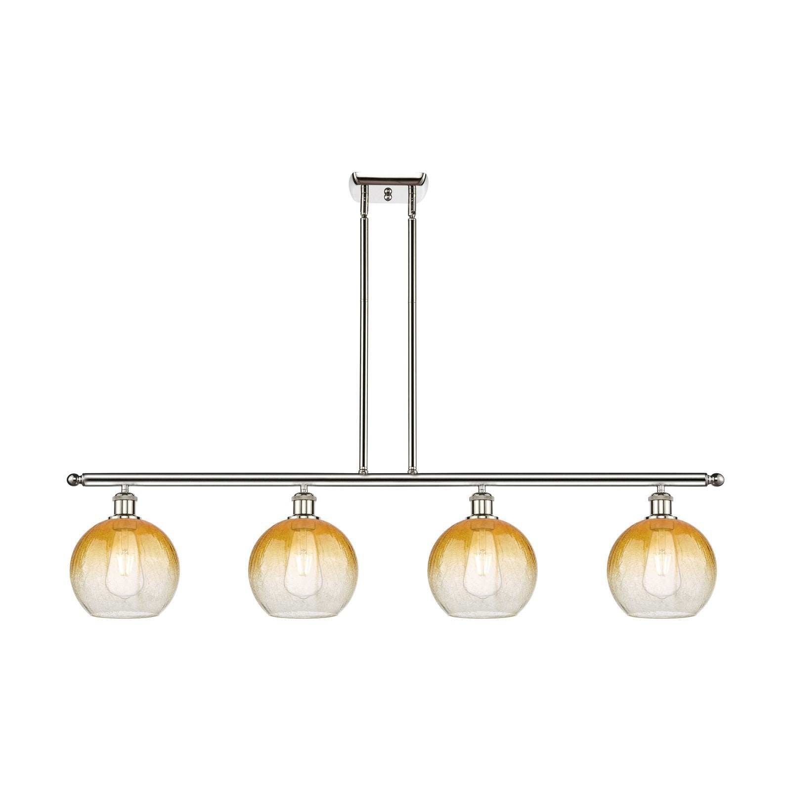 Innovations Brookhaven Globe 48in 4-Light Island Light | Industrial Polished Nickel Steel and Amber Glass | Kitchen Island & | Model 516-4I-PN-G483-8AM